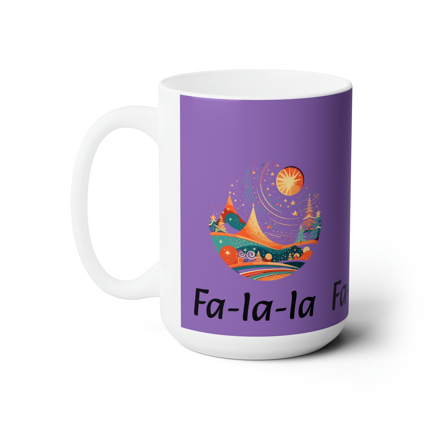 Colorful Christmas and Fa-la-la design Light purple Ceramic Mug 15oz