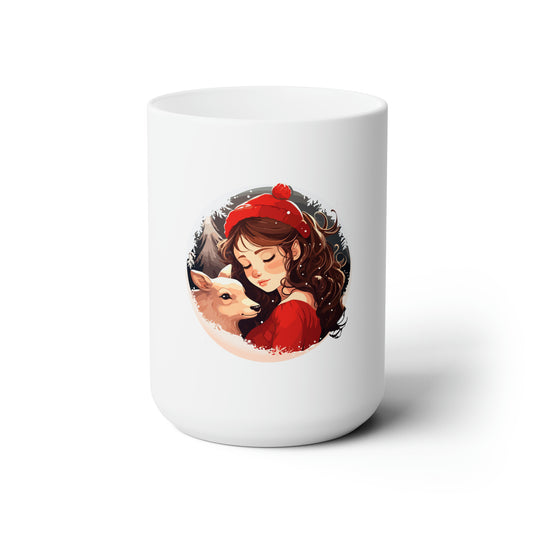 Christmas lighting with young beautiful girl circle design Christmas Ceramic Mug 15oz