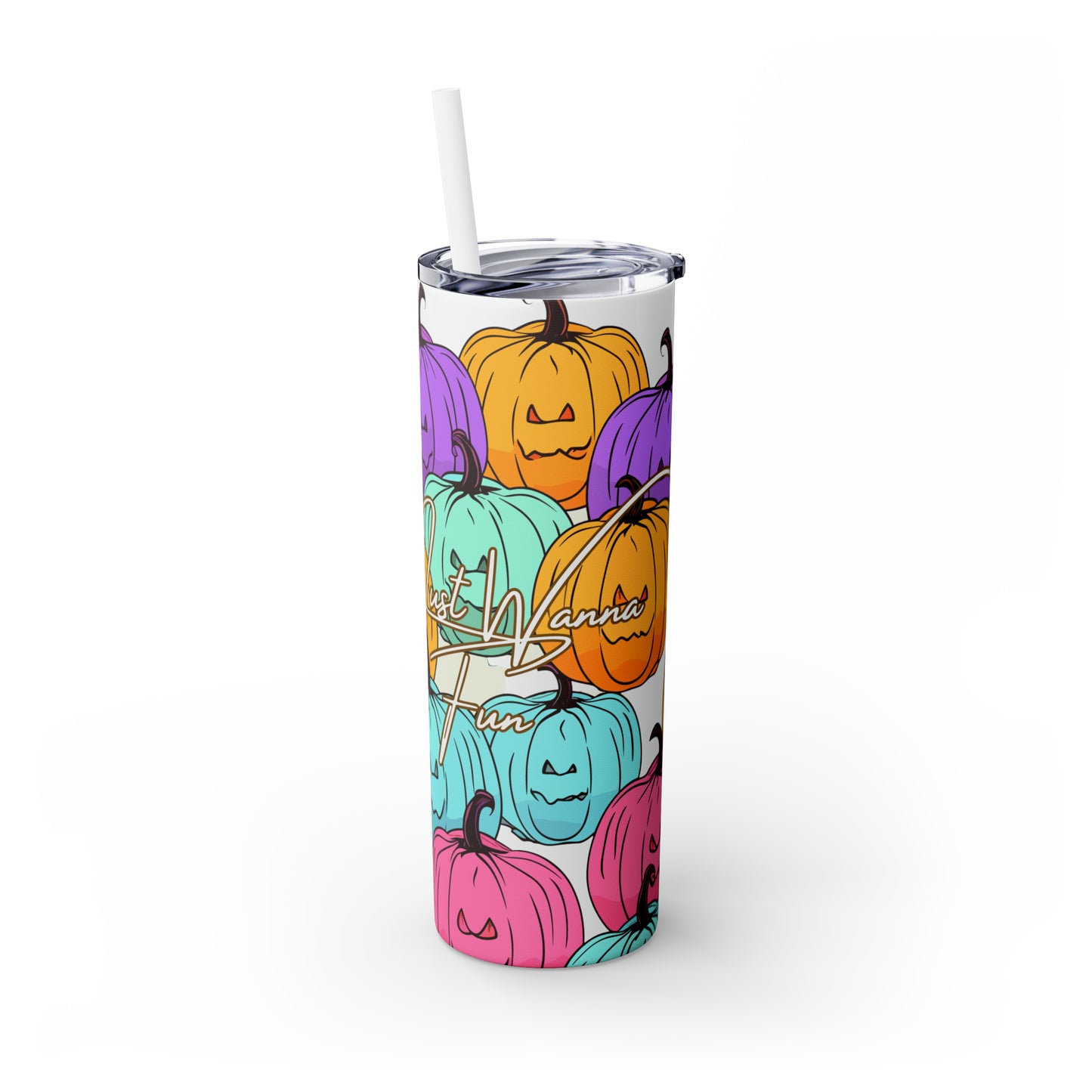 Halloween Skinny Tumbler with Straw 20oz - Spooky Drinkware - Pumpkin Theme, BPA-Free, Reusable Cup, Halloween Tumbler, Halloween Gift