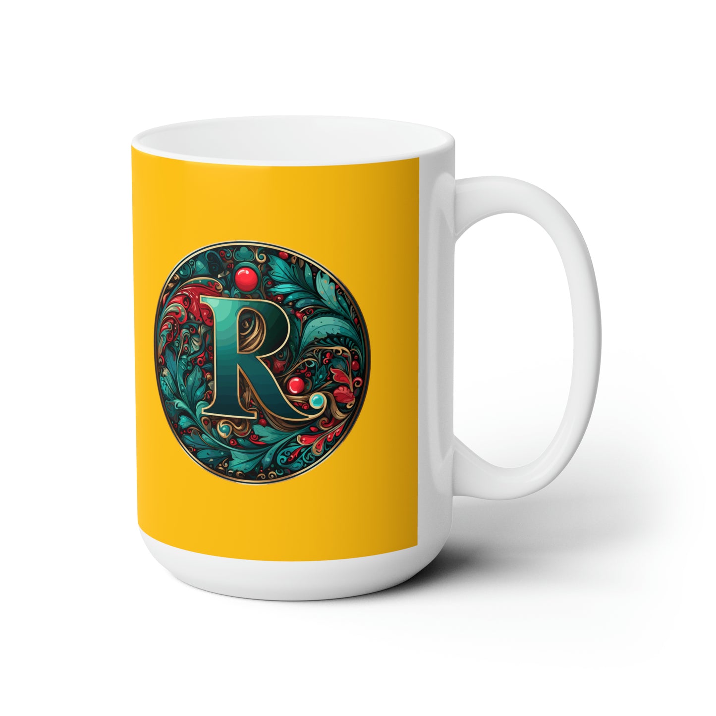 Christmas colorful Alphabet R design Yellow Ceramic Mug 15oz