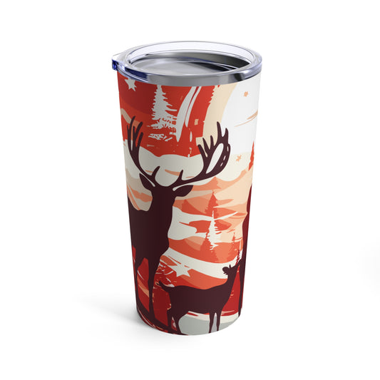 Red and white raindeer with happy kids Christmas Tumbler 20oz, Christmas Cup, Seasonal Tumbler, Christmas Gift