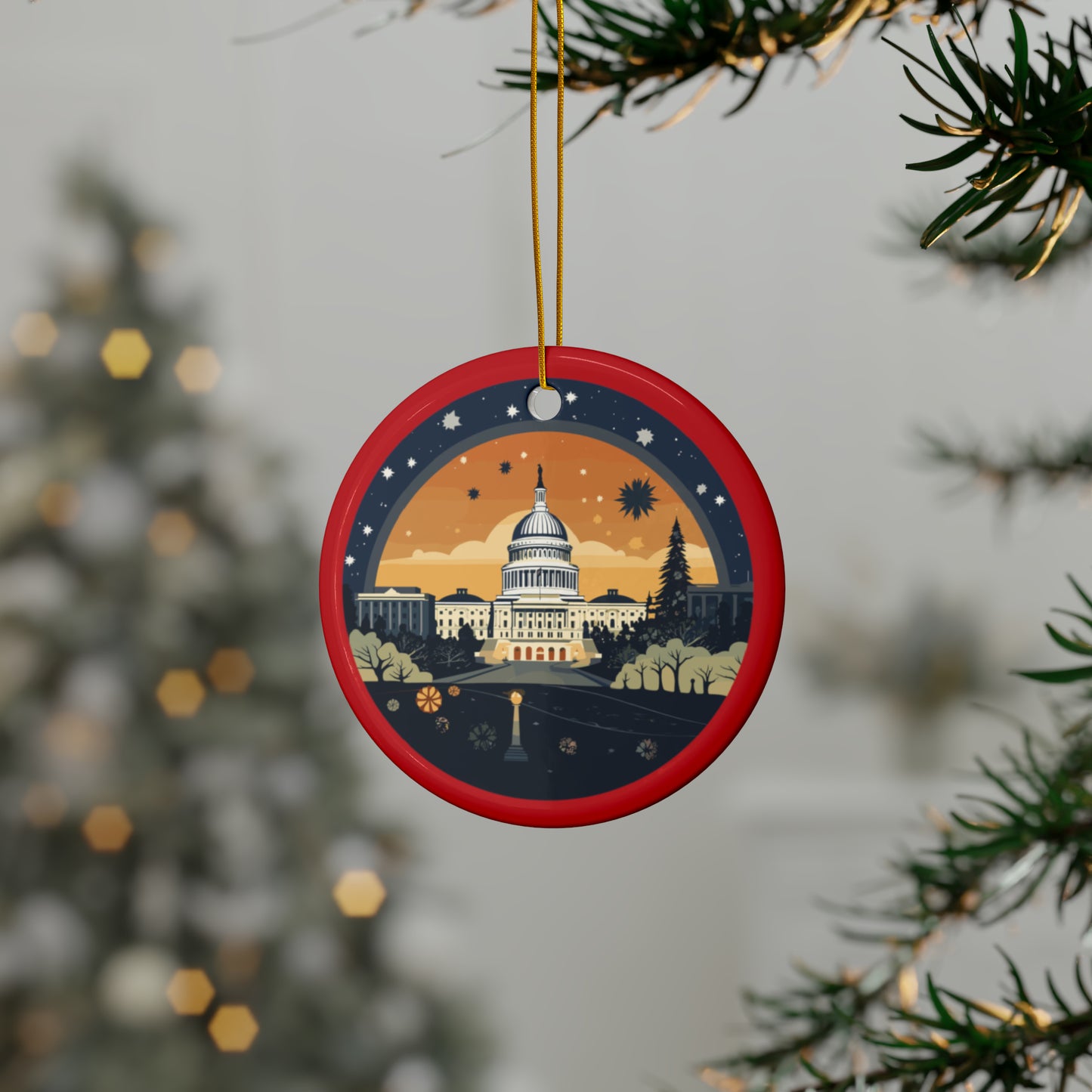 Washington DC Christmas Ceramic Ornaments (1pc, 3pcs, 5pcs, 10pcs)