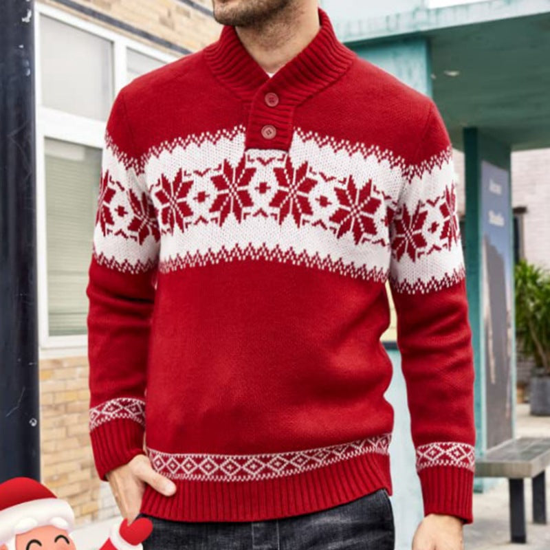 Long Sleeved Christmas Jacquard Knitting Sweater For Men