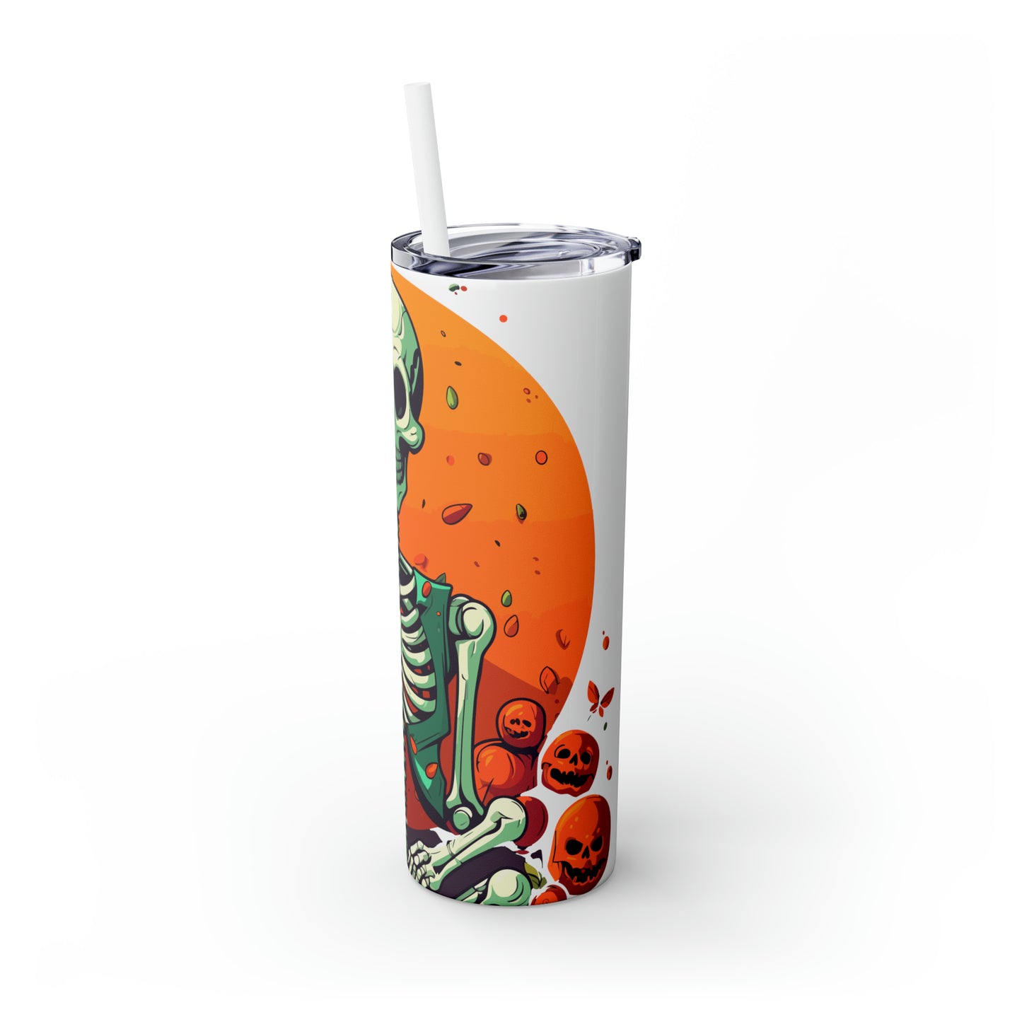 Halloween Skinny Tumbler with Straw 20oz - Spooky Drinkware, Skeleton Theme, BPA-Free, Reusable Cup, Halloween Tumbler, Halloween Gift