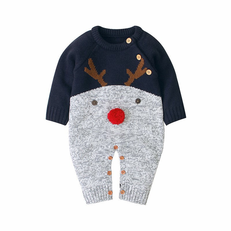 Knitted cartoon fawn romper Christmas sweater