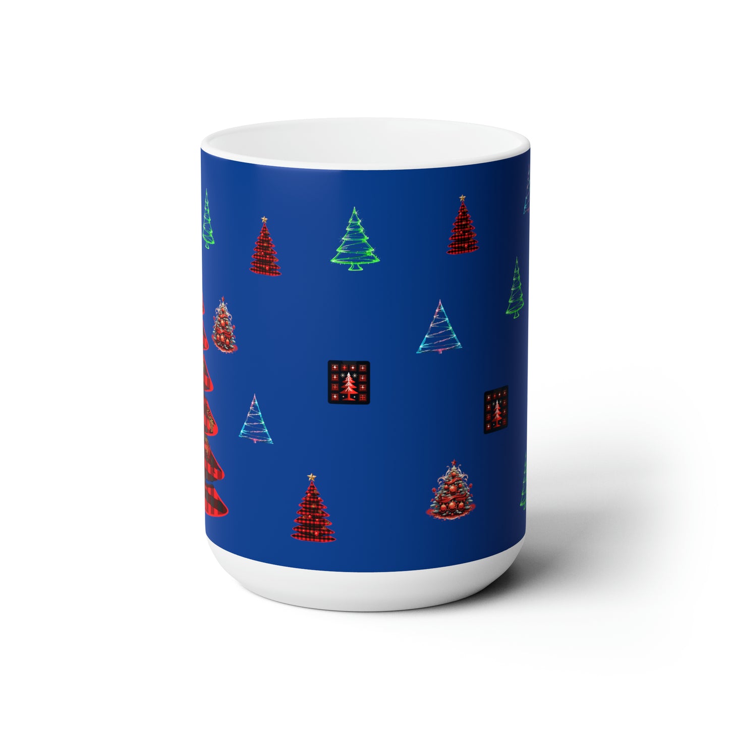 Christmas trees colorful design Dark blue Ceramic Mug15oz