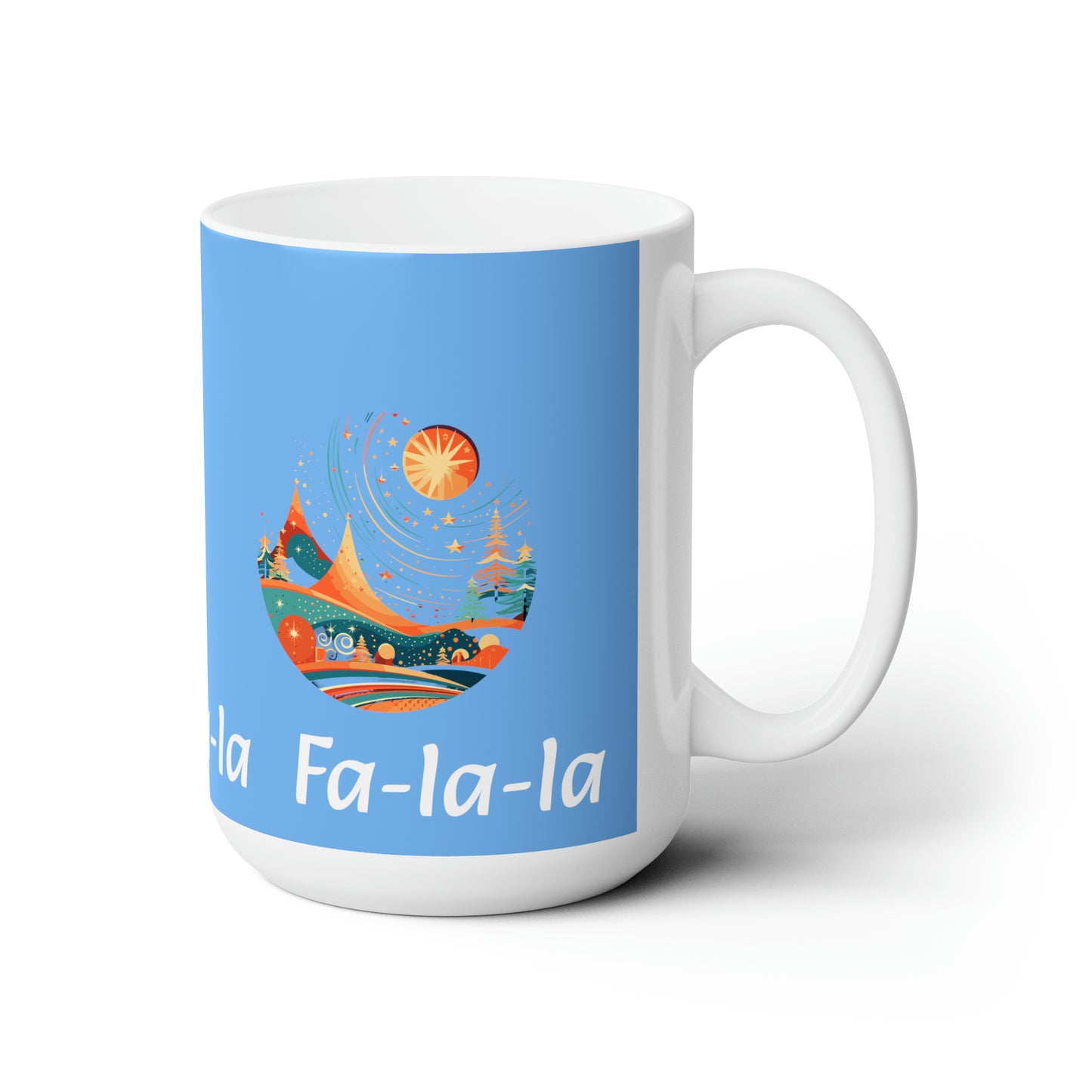 Colorful Christmas and Fa-la-la design light blue Ceramic Mug 15oz