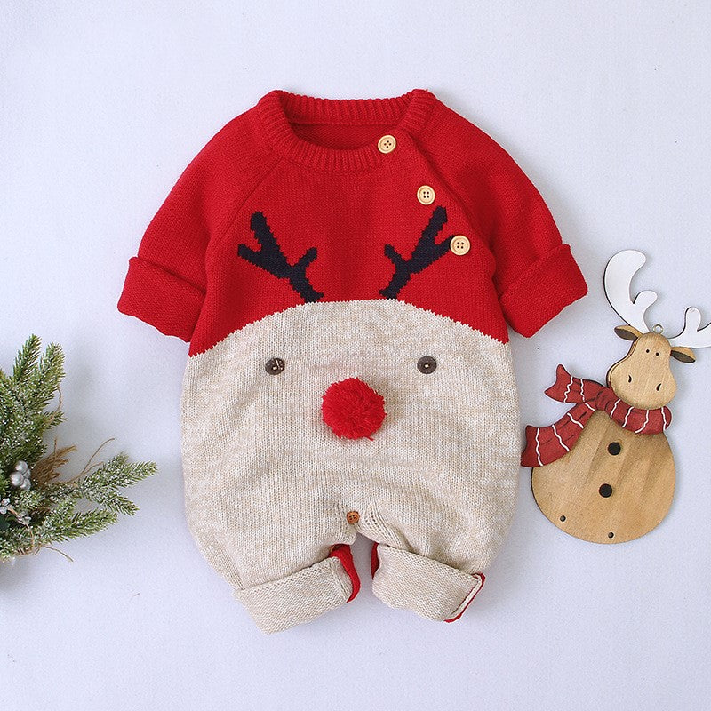 Knitted cartoon fawn romper Christmas sweater