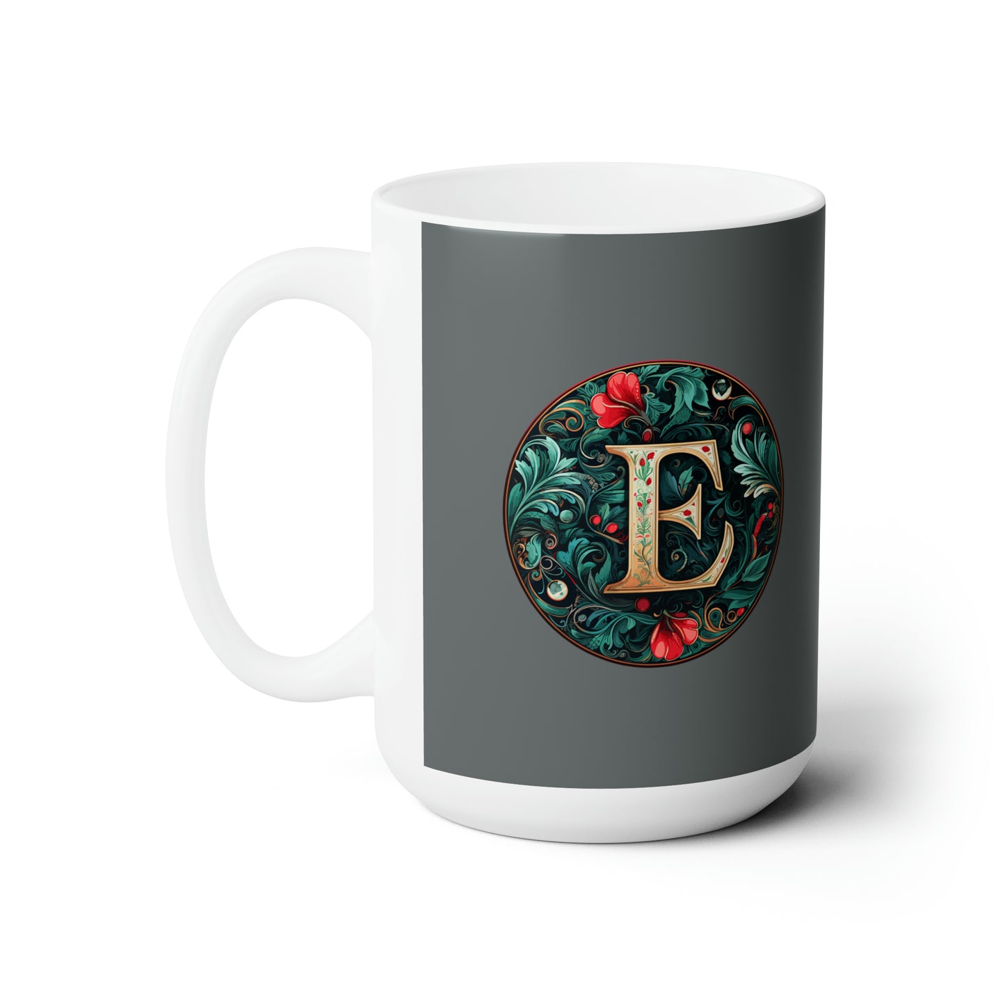 Christmas colorful Alphabet E design dark grey Ceramic Mug 15oz