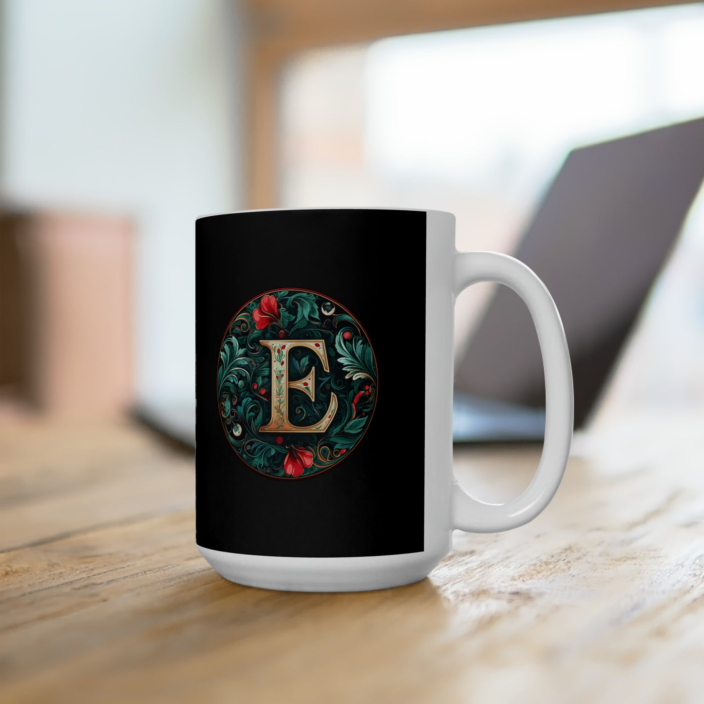 Christmas colorful Alphabet R design dark black Ceramic Mug 15oz