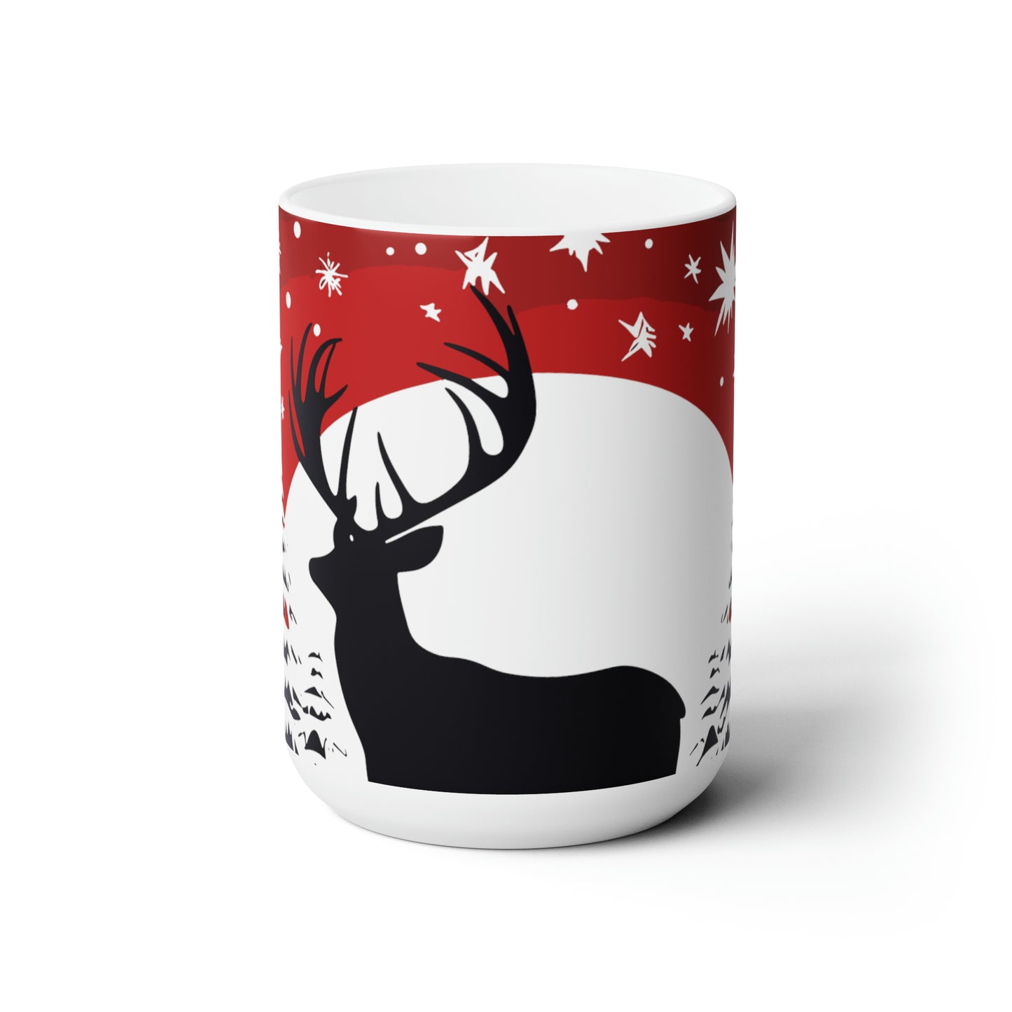 Black Canada maple leaf red and white reindeer with Cristal snow With Christmas tree Ceramic Mug15oz