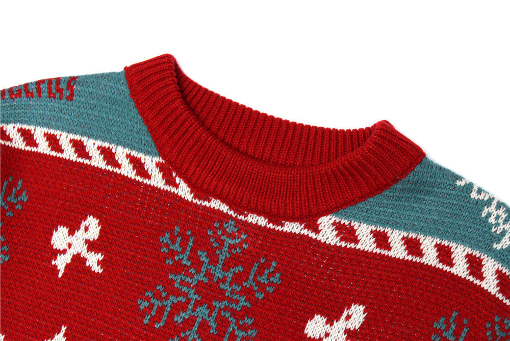 Christmas Theme Round Neck Sweater Men's Snowflake Jacquard Loose