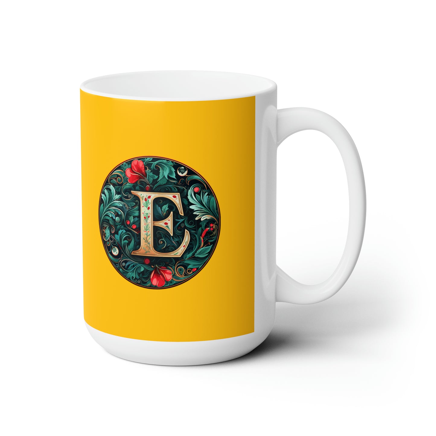 Christmas colorful Alphabet E design yellow Ceramic Mug 15oz