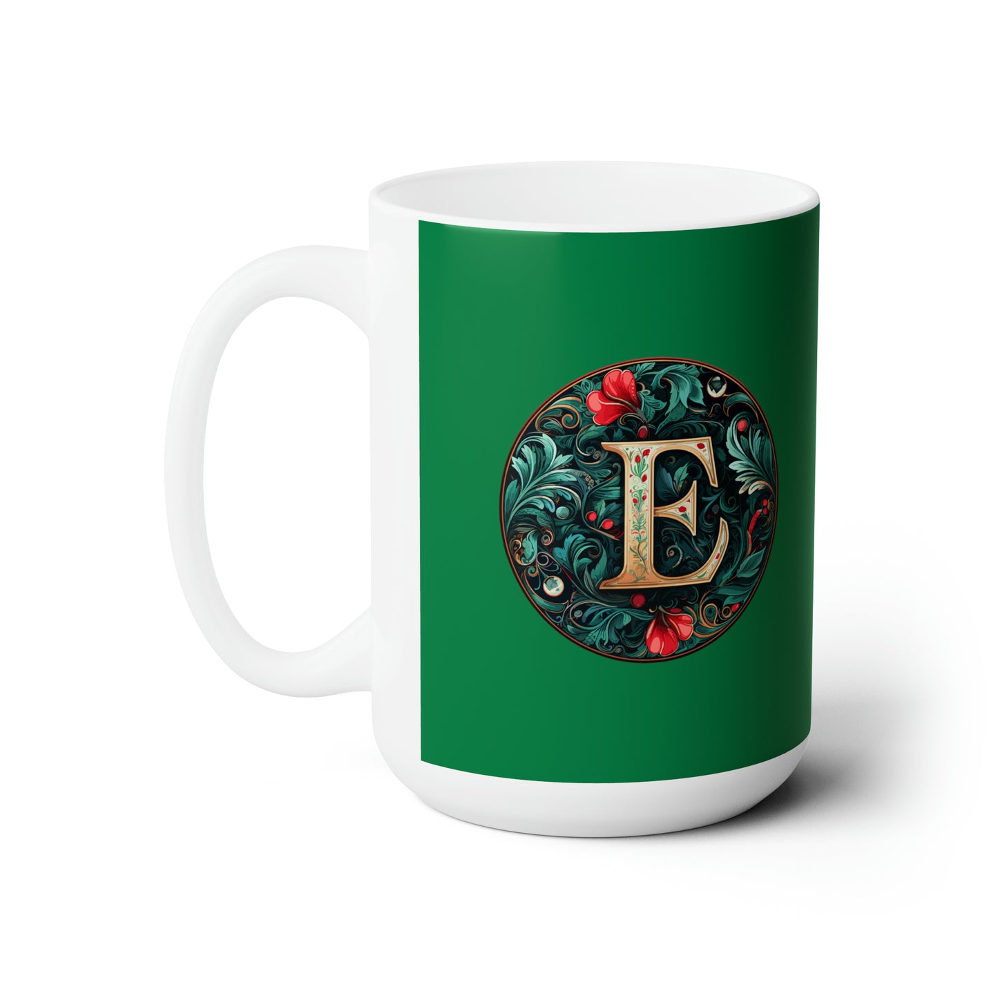 Christmas colorful Alphabet E design dark green Ceramic Mug 15oz