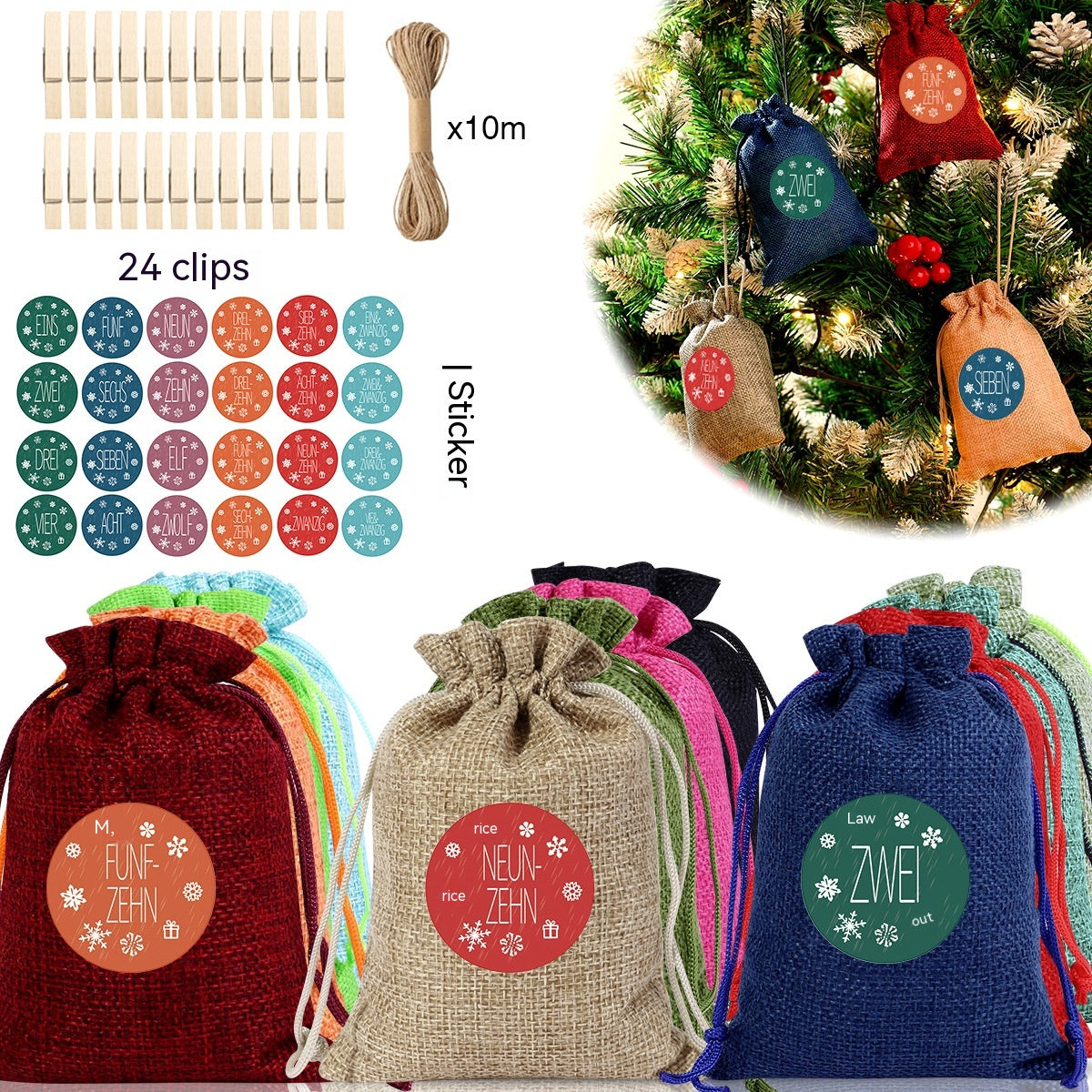 Linen Drawstring Christmas Gift Bag