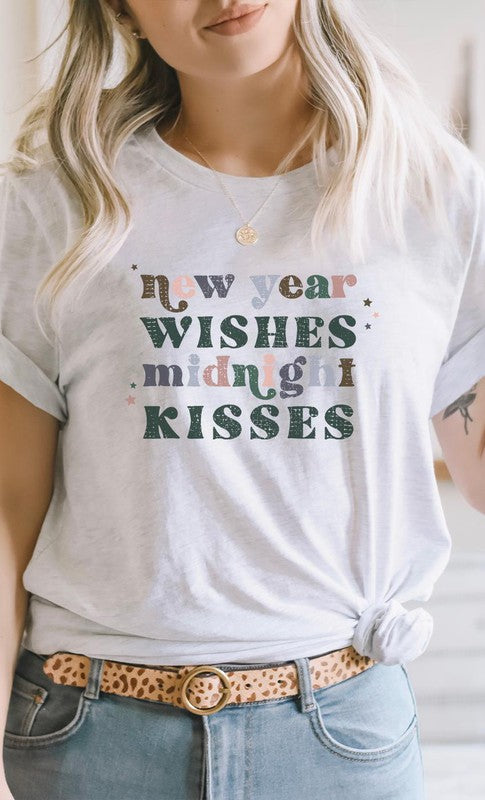 New Year Wishes Midnight Kisses Graphic PLUS Tee