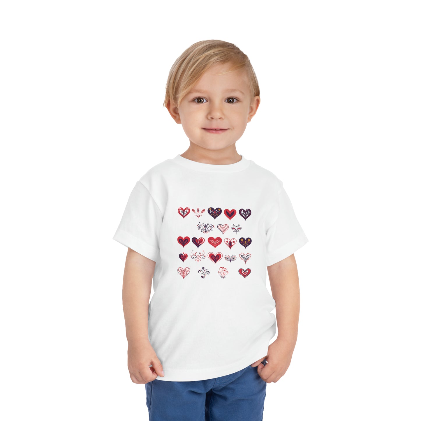 Valentine's Multi color hearts shape design Toddler Short Sleeve Tee