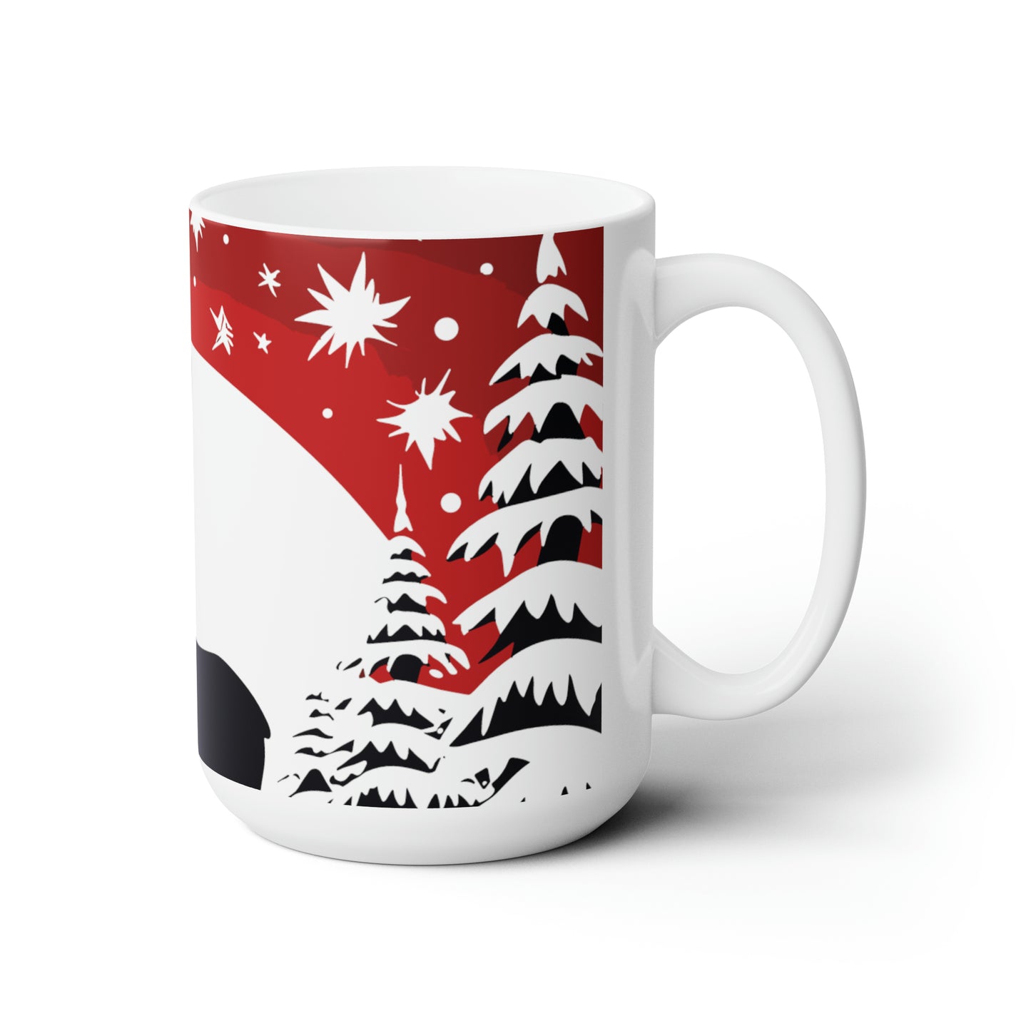 Black Canada maple leaf red and white reindeer with Cristal snow With Christmas tree Ceramic Mug15oz