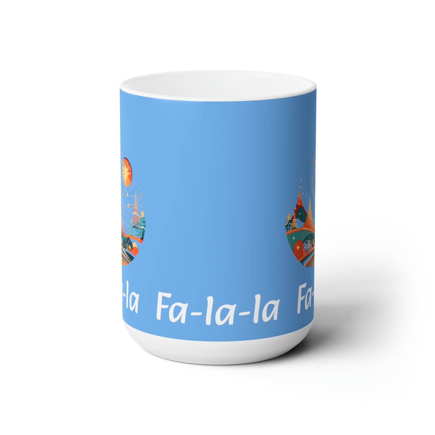 Colorful Christmas and Fa-la-la design light blue Ceramic Mug 15oz