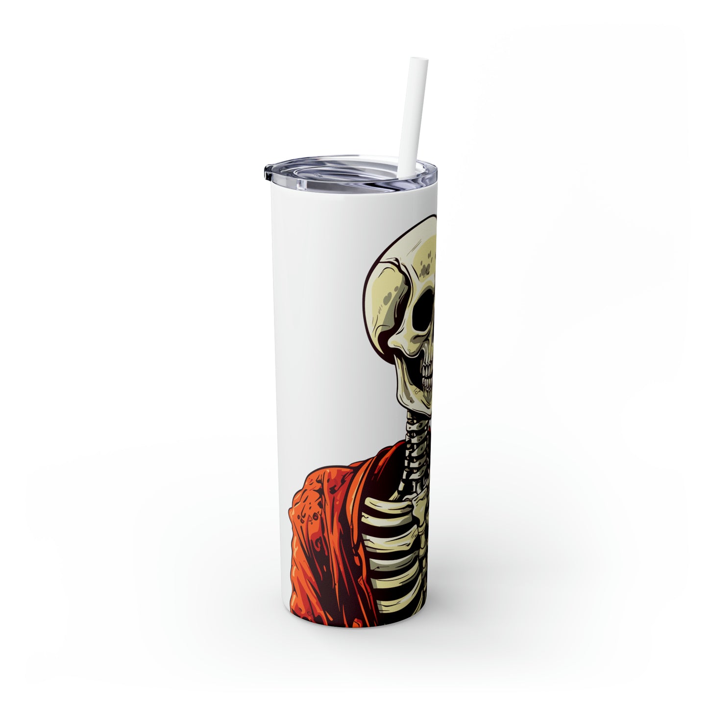 Halloween Skinny Tumbler with Straw 20oz - Spooky Drinkware, Skeleton Theme, BPA-Free, Reusable Cup, Halloween Tumbler, Halloween Gift