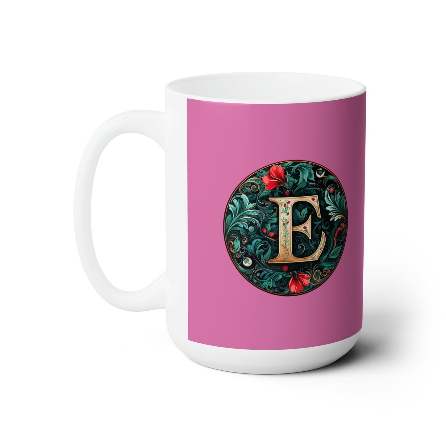 Christmas colorful Alphabet E design light pink Ceramic Mug 15oz