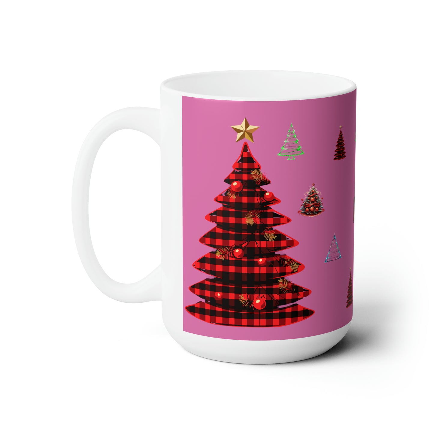 Christmas trees colorful design Light pink Ceramic Mug15oz