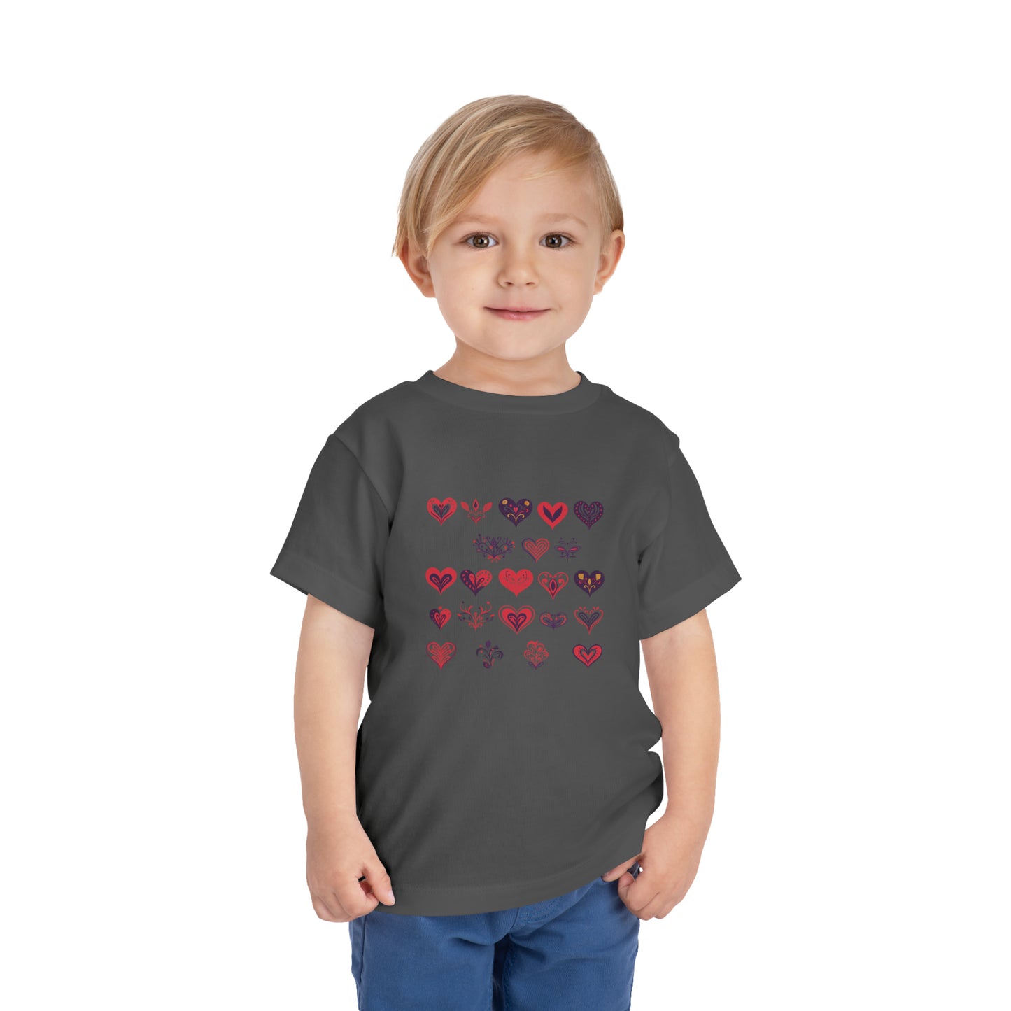 Valentine's Multi color hearts shape design Toddler Short Sleeve Tee