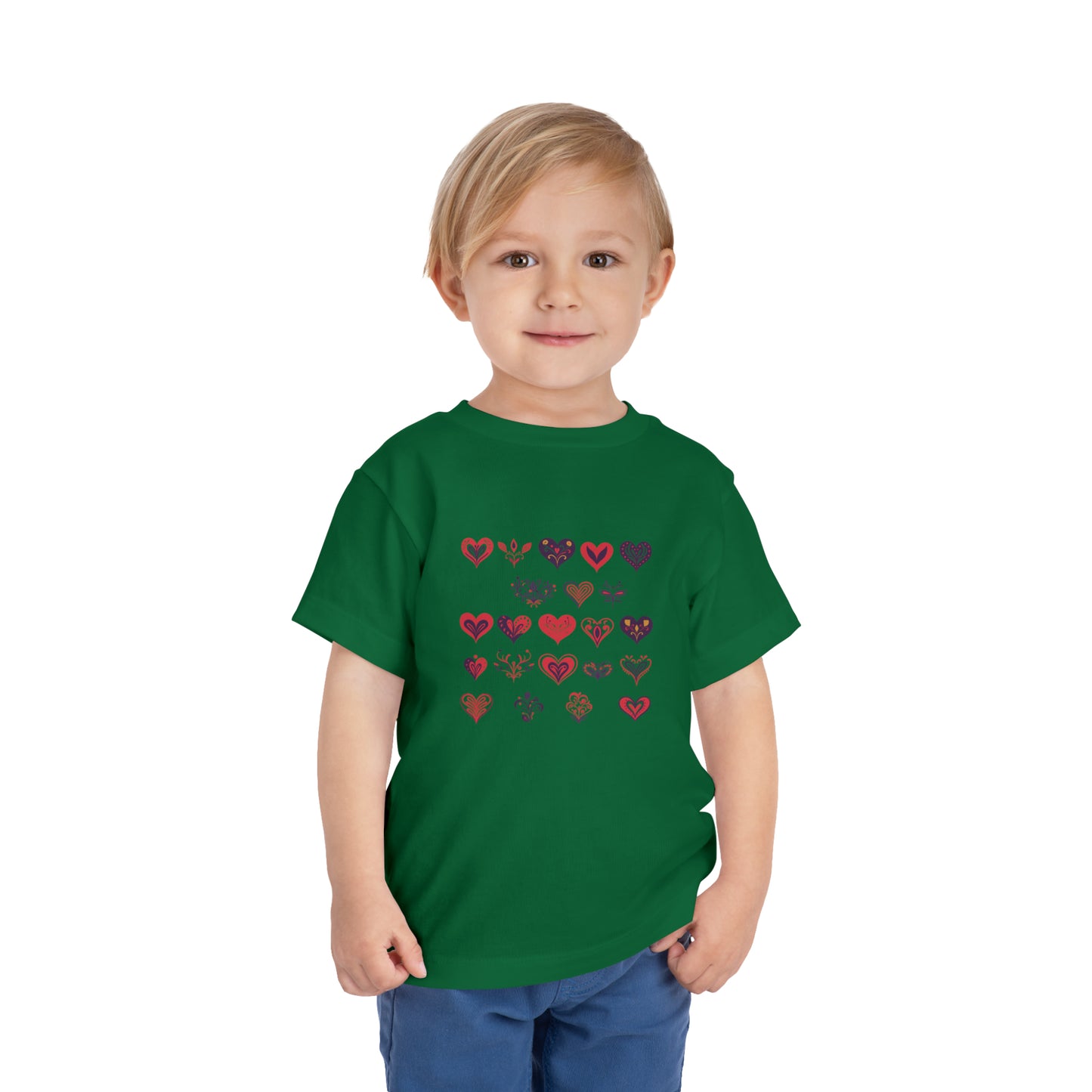 Valentine's Multi color hearts shape design Toddler Short Sleeve Tee