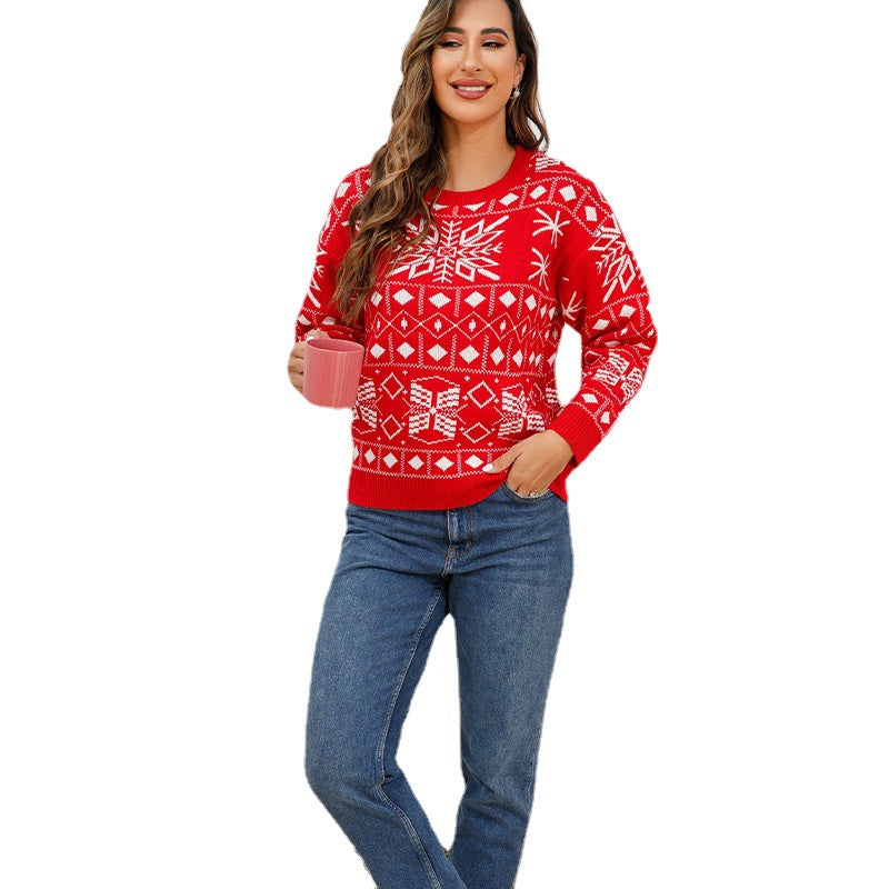 Women's Snowflake Christmas Crew Neck Pullover Sweater