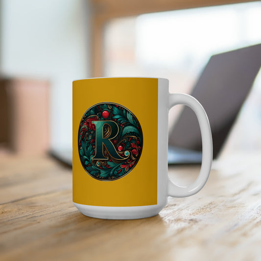 Christmas colorful Alphabet R design Yellow Ceramic Mug 15oz