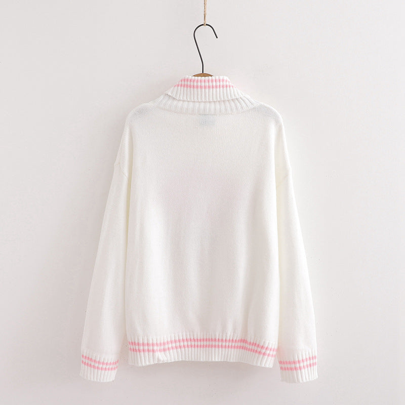 Strawberry embroidered turtleneck sweater