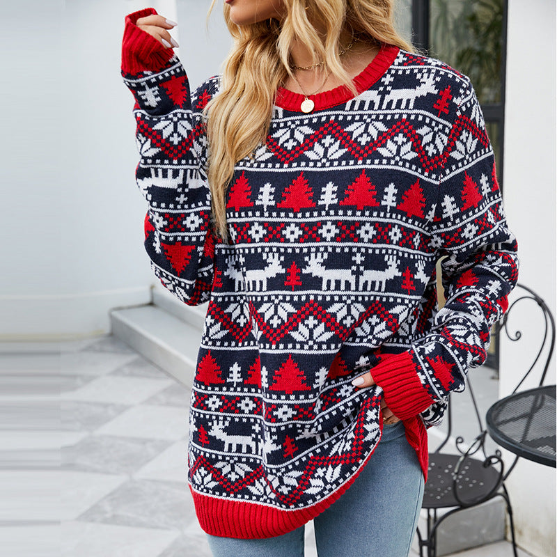 Christmas Deer Sweater Women's Loose Round Neck