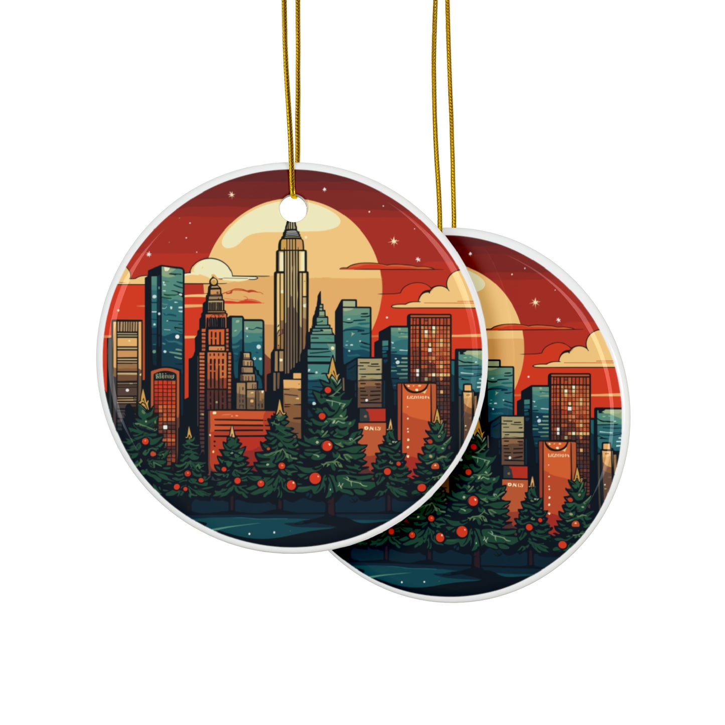 New York City Christmas Ceramic Ornaments (1pc, 3pcs, 5pcs, 10pcs)