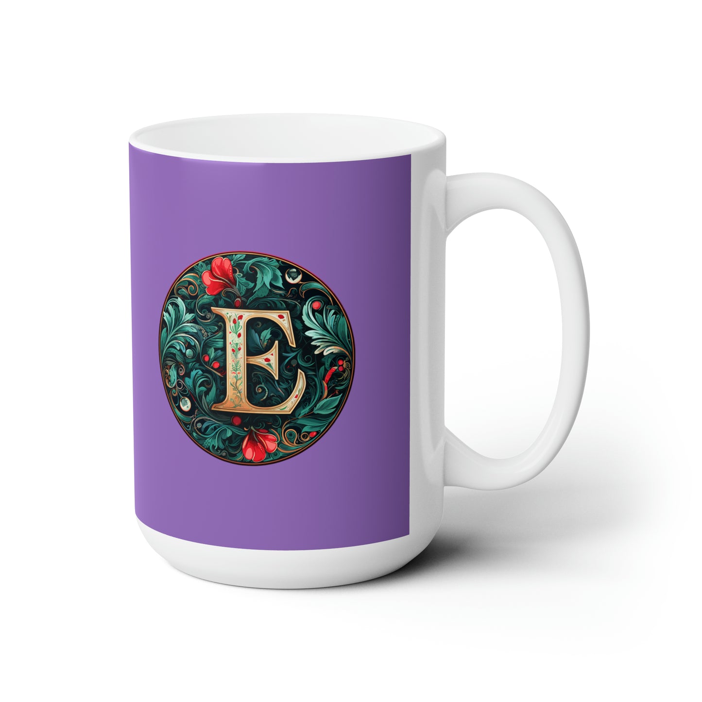 Christmas colorful Alphabet E design light purple Ceramic Mug 15oz