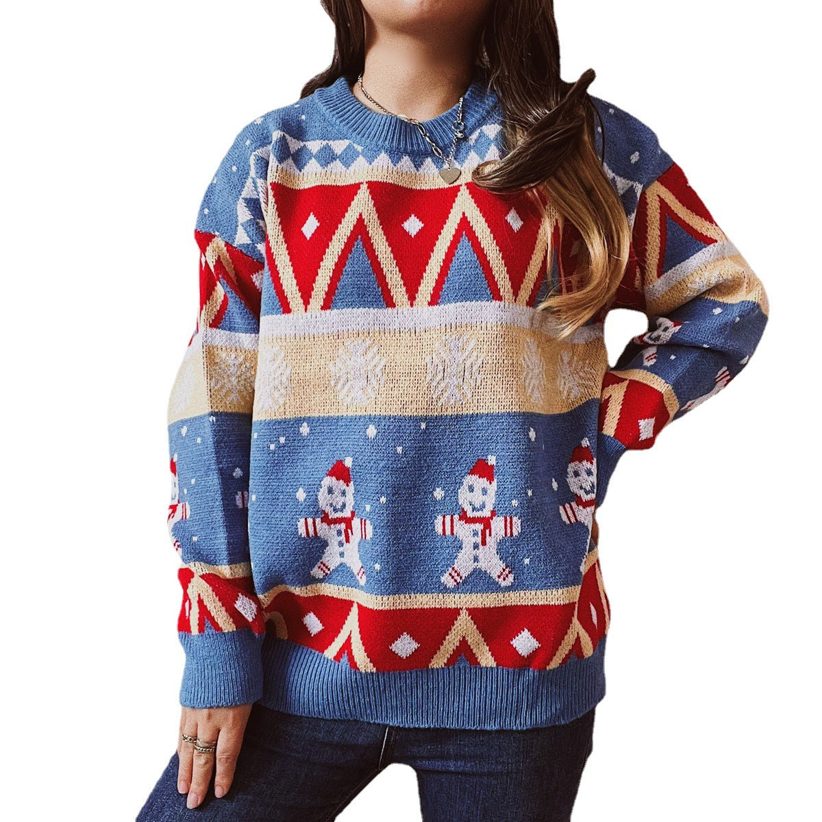 Casual Christmas Sweater New Year Themed Round Neck Long Sleeve