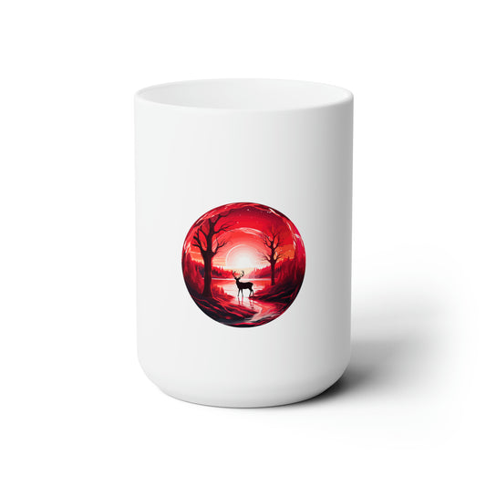 Bright red light in the snow with reindeer and Christmas tree design Ceramic Mug 15oz