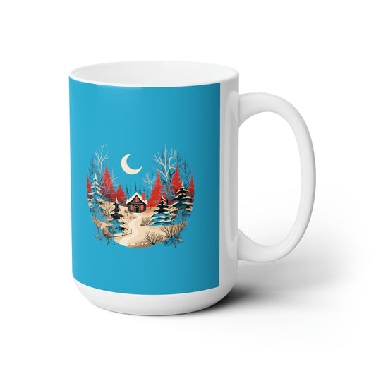 Christmas night mood with forestry house design holiday vibes Ceramic Mug15oz