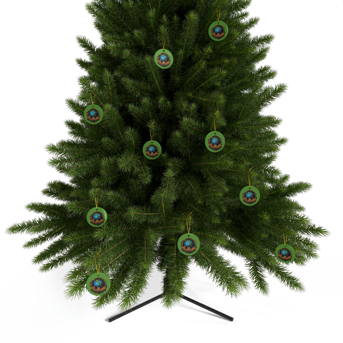 Earth in Christmas decorations and a big Christmas tree, green Ceramic Ornaments (1pc, 3pcs, 5pcs, 10pcs)