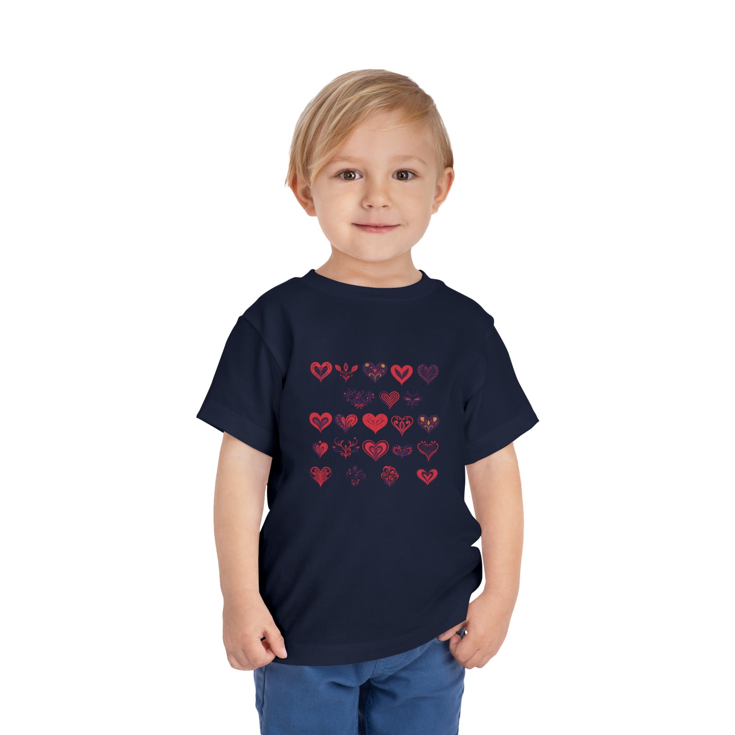 Valentine's Multi color hearts shape design Toddler Short Sleeve Tee