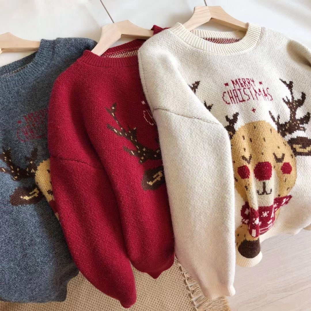 Women's Simple Padded Christmas Elk Sweater