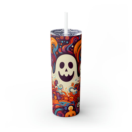 Halloween Skinny Tumbler with Straw 20oz - Spooky Drinkware - Ghost Theme - BPA-Free, Reusable Cup, Halloween Tumbler, Halloween Gift - New