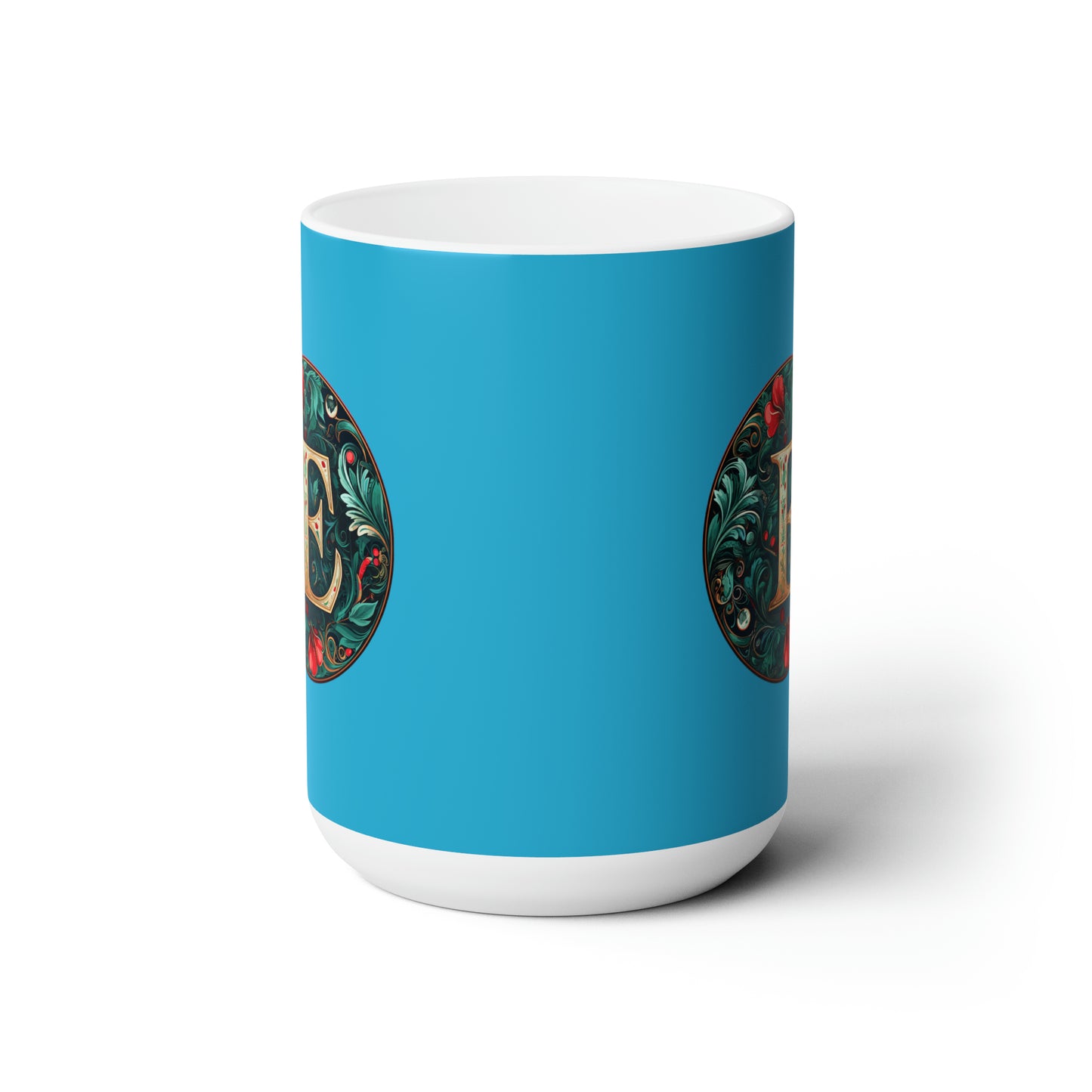 Christmas colorful Alphabet E design Turquoise Ceramic Mug 15oz