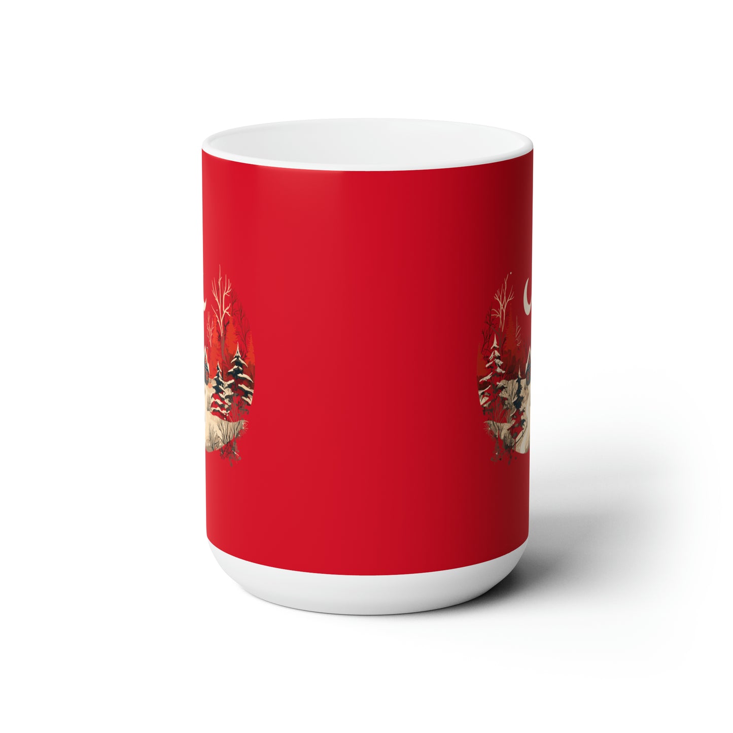 Christmas night mood with forestry house design holiday vibes Ceramic Mug15oz