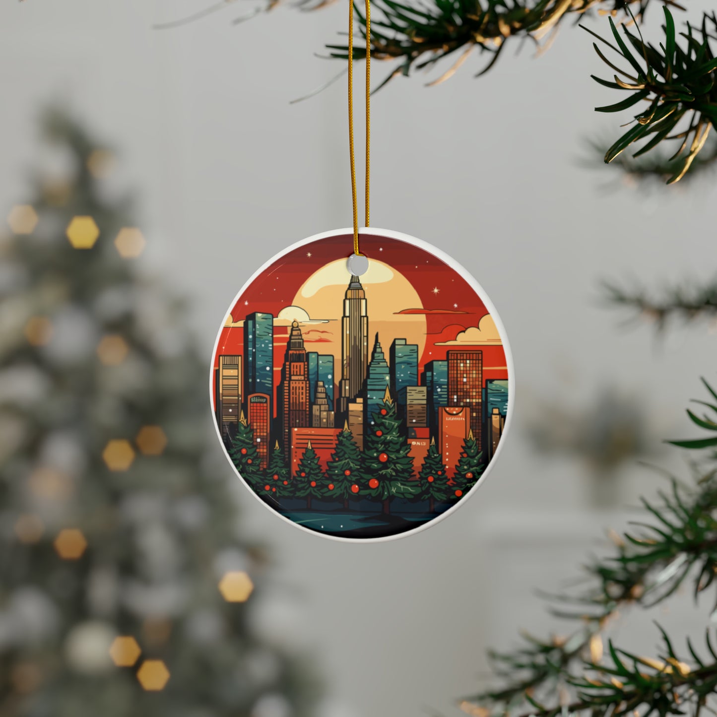 New York City Christmas Ceramic Ornaments (1pc, 3pcs, 5pcs, 10pcs)