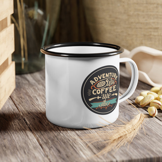 Enamel Camp Cup - Unique Adventure Begins with Coffee Travel Mug