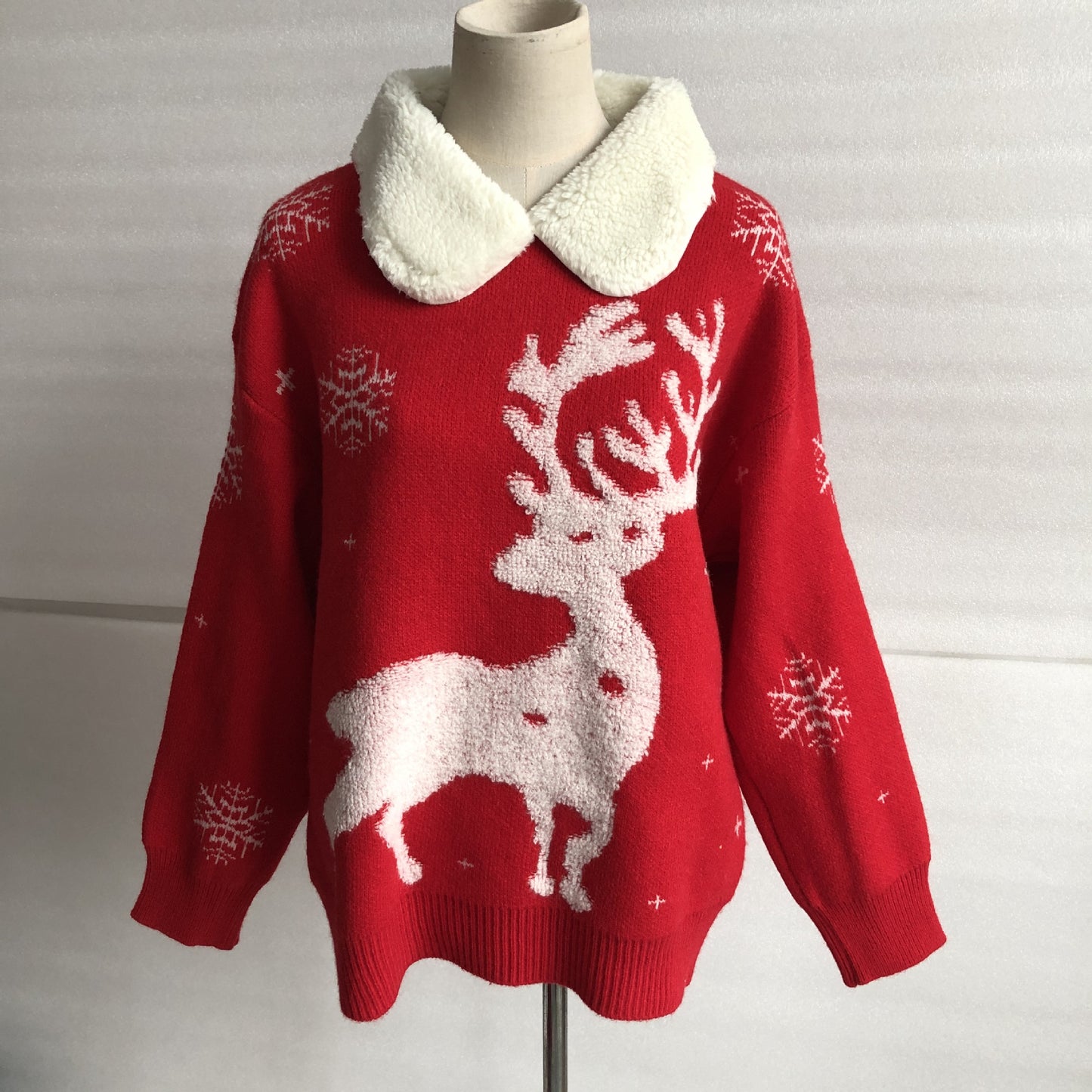 Stitched Lapel Long-sleeved Christmas Themed Sweater