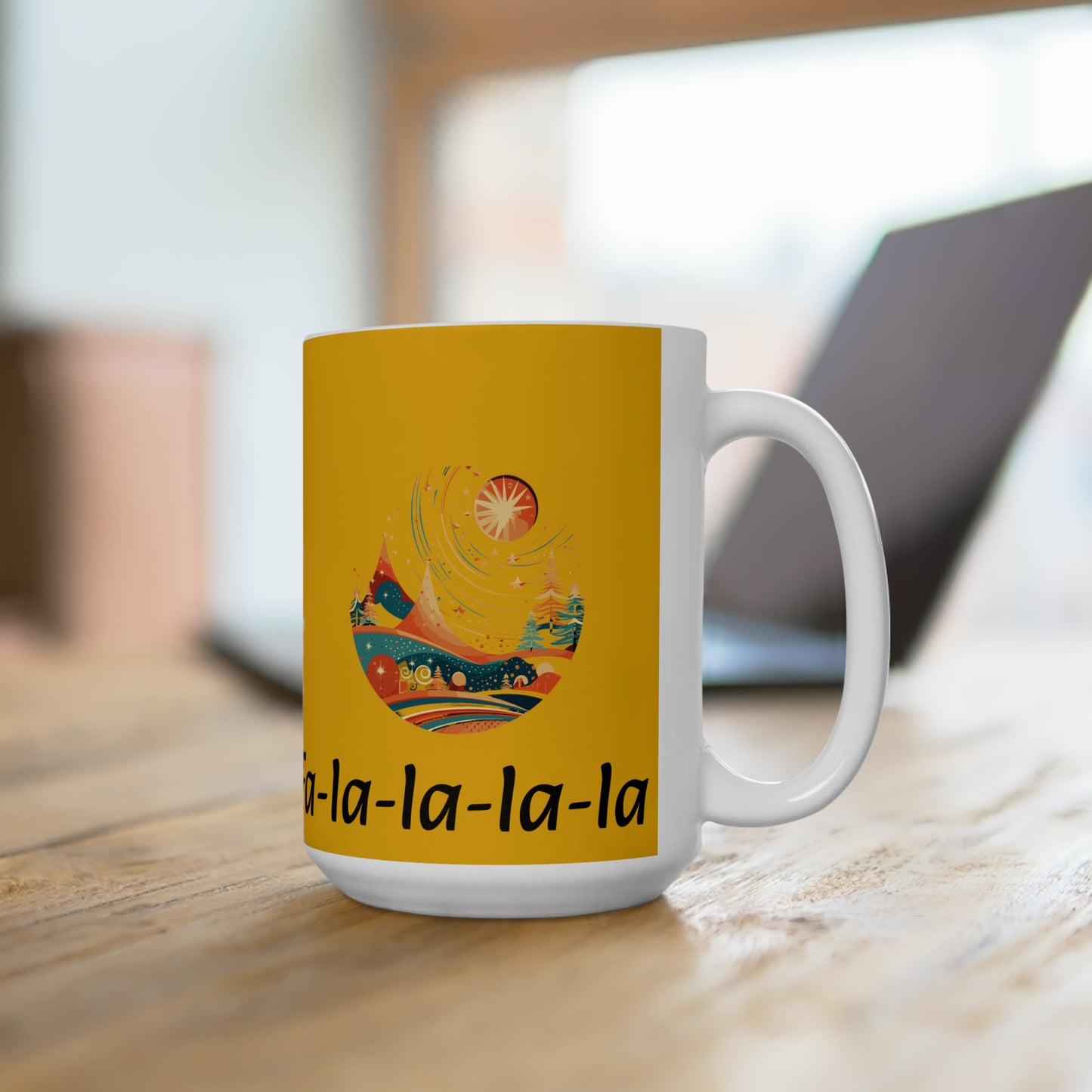 Colorful Christmas and Fa-la-la design yellow Ceramic Mug 15oz