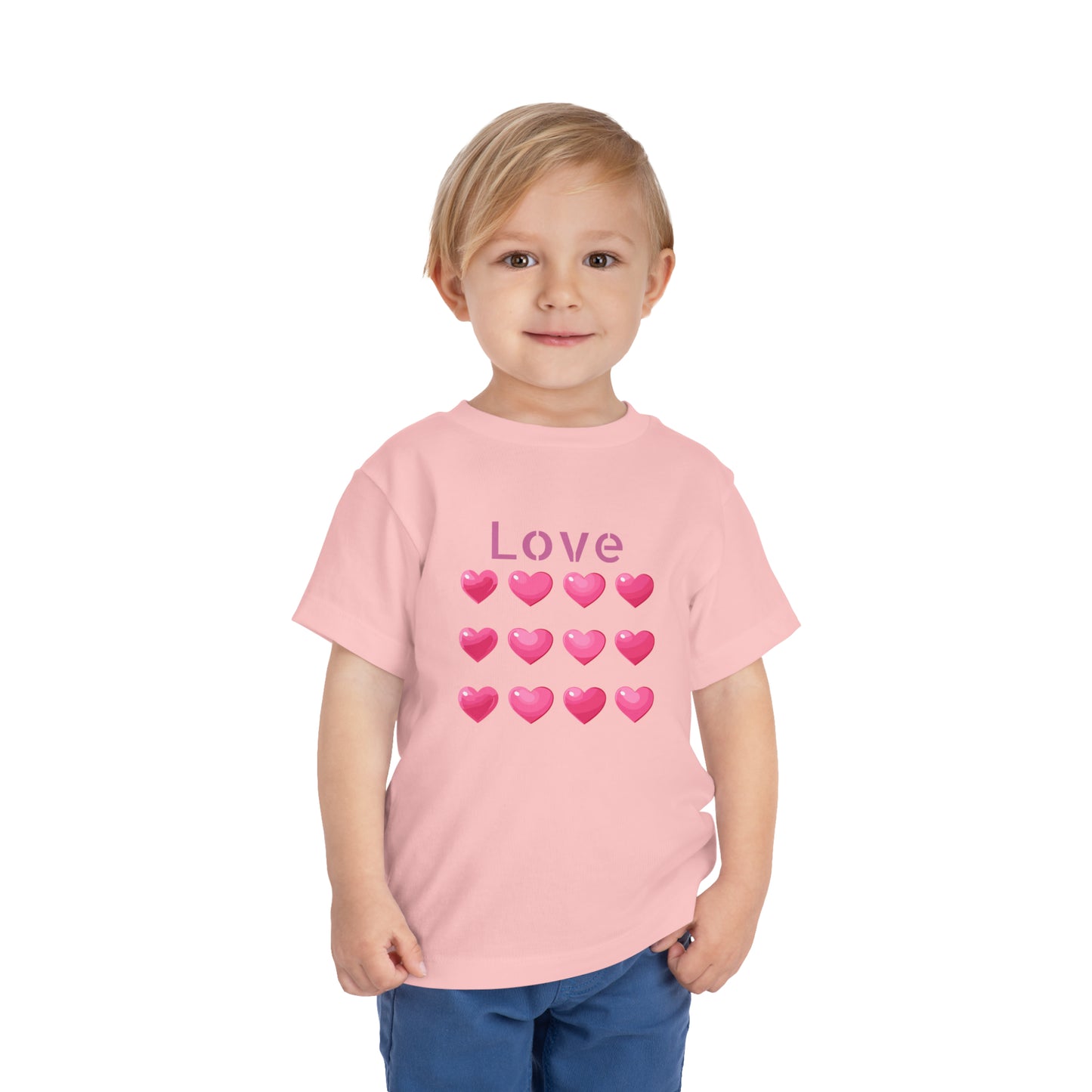 Valentine's pink color hearts shape design Toddler Short Sleeve Tee