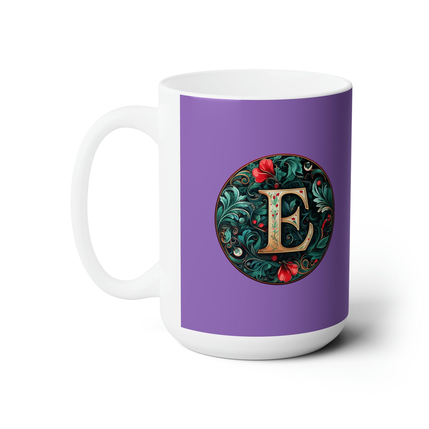 Christmas colorful Alphabet E design light purple Ceramic Mug 15oz