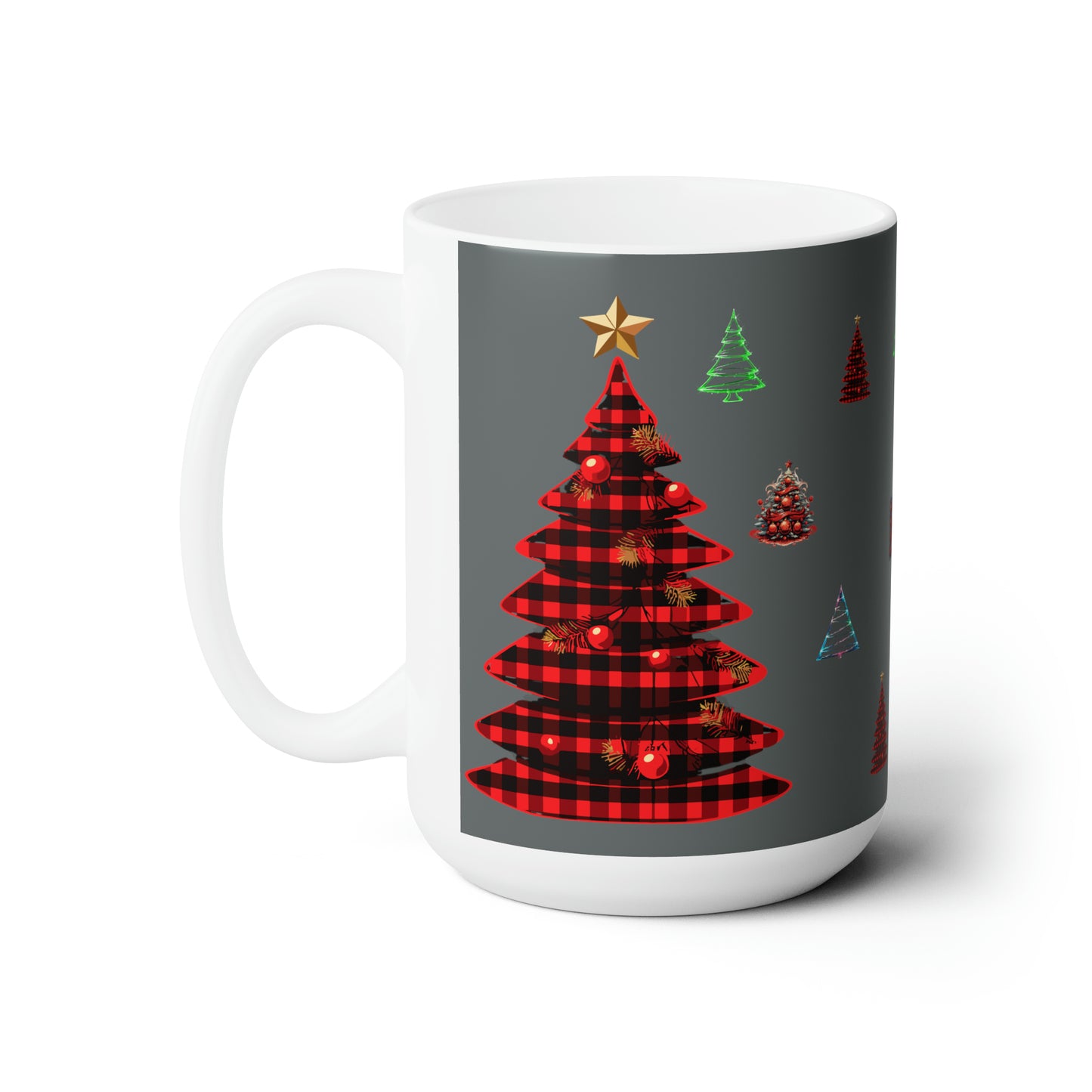 Christmas trees colorful design, Dark grey Ceramic Mug15oz